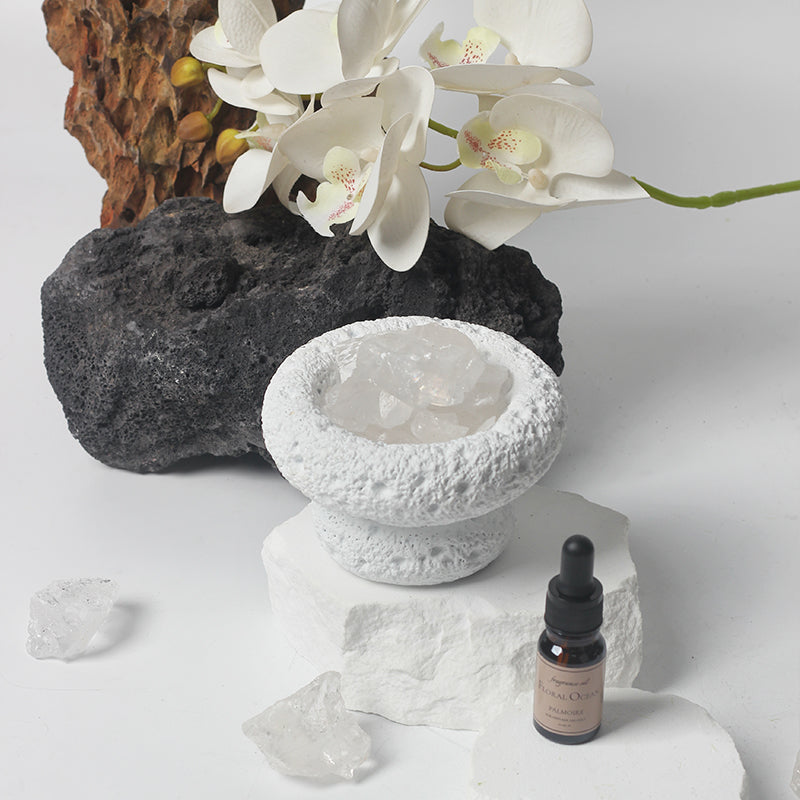 ceramic moon vessel diffuser with crystal aromatherapy decor